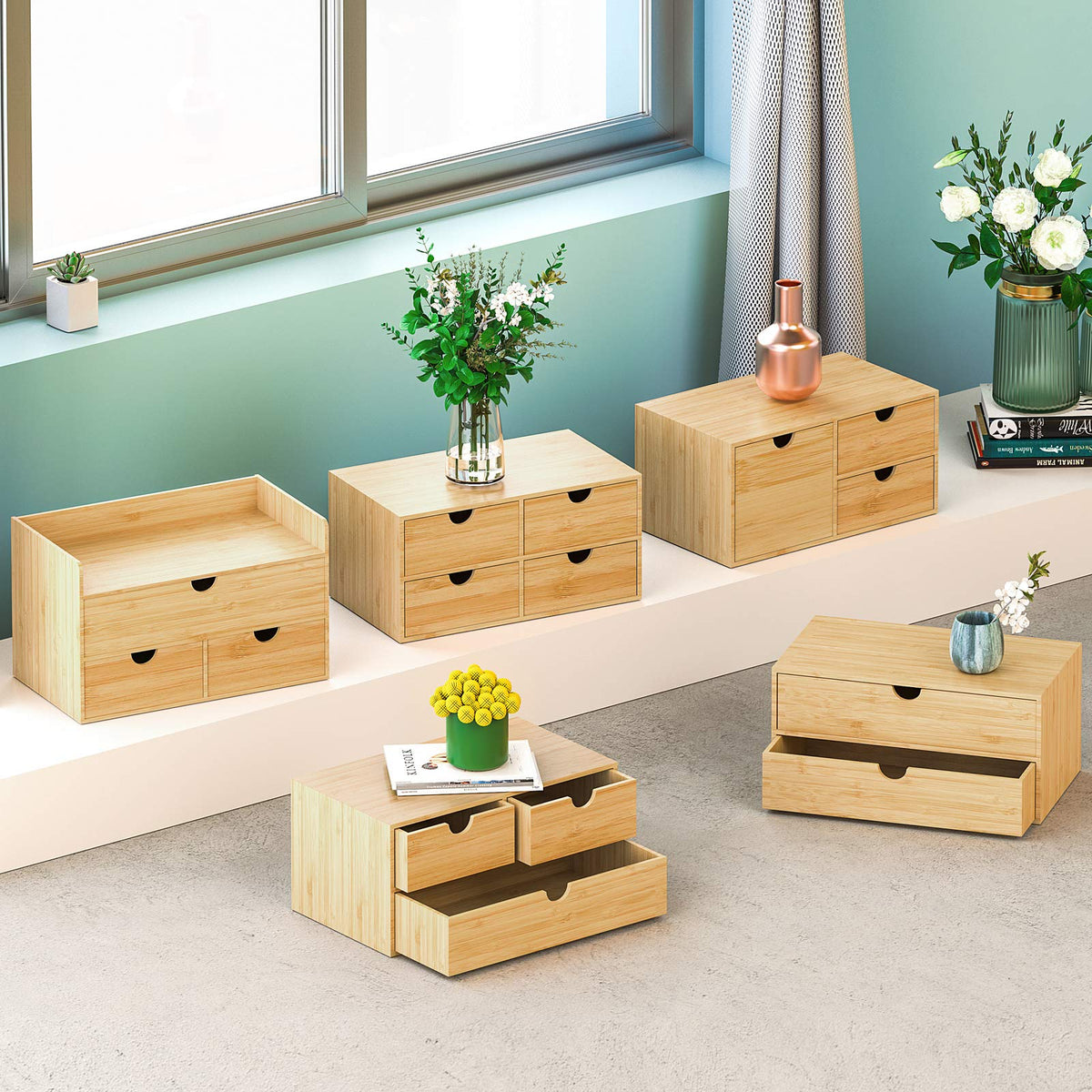 Bamboo Desk Drawer Organizer, Desktop Organizer with Drawers(2 Drawers)