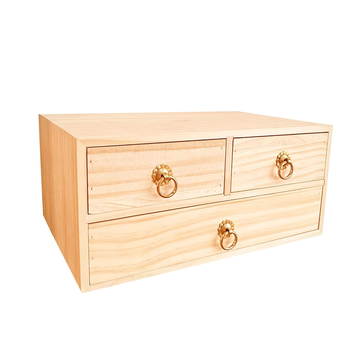 2 Layer Desk Organizer Natural Wooden Storage Box Counter Drawer