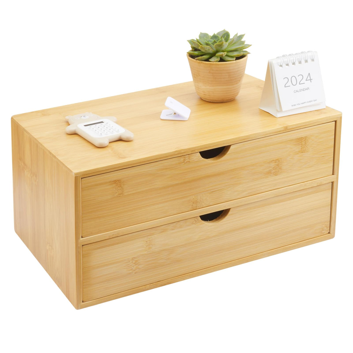Bamboo Desk Drawer Organizer, Desktop Organizer with Drawers(2 Drawers)