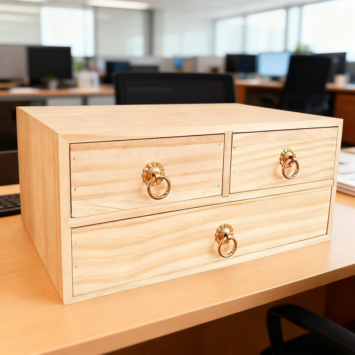 2 Layer Desk Organizer Natural Wooden Storage Box Counter Drawer