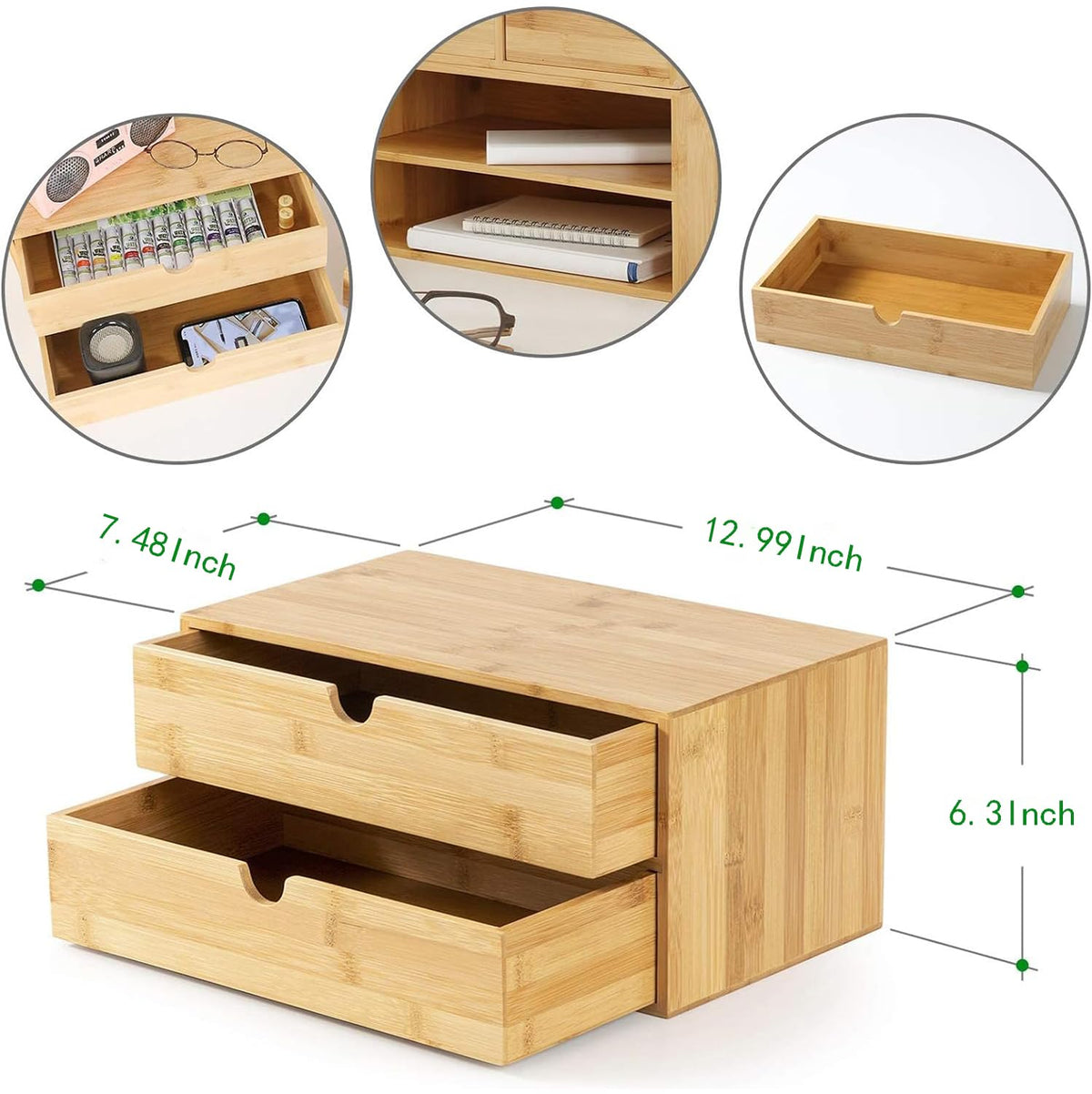 Bamboo Desk Drawer Organizer, Desktop Organizer with Drawers(2 Drawers)