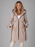 Women’s Hooded Long Jacket – Adjustable Waist Zip Coat