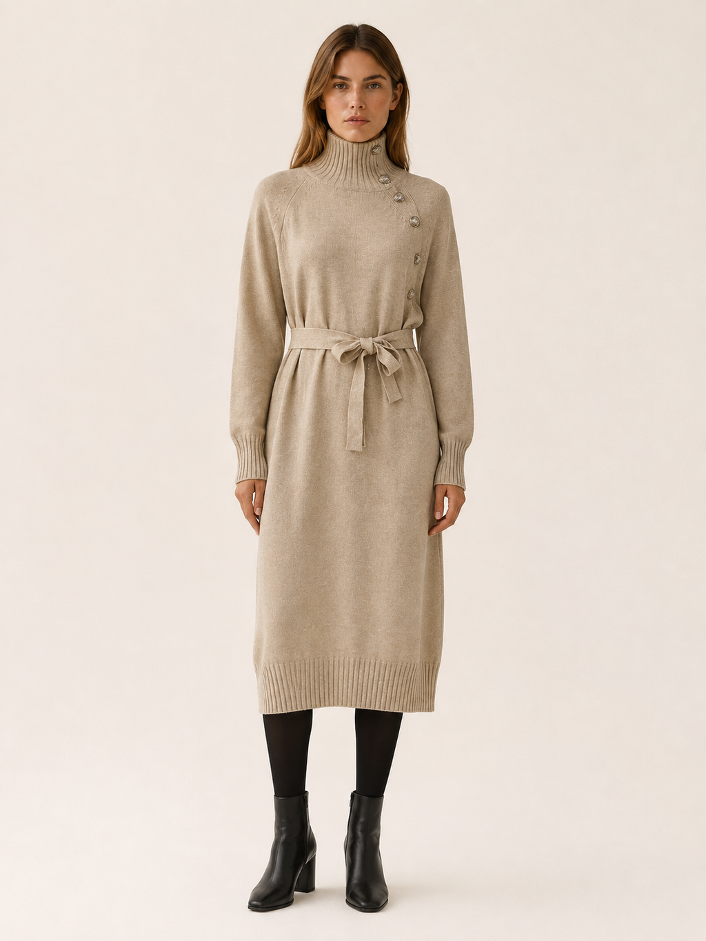 Aisling | Jumper Dress with Roll Neck and Tie Waist