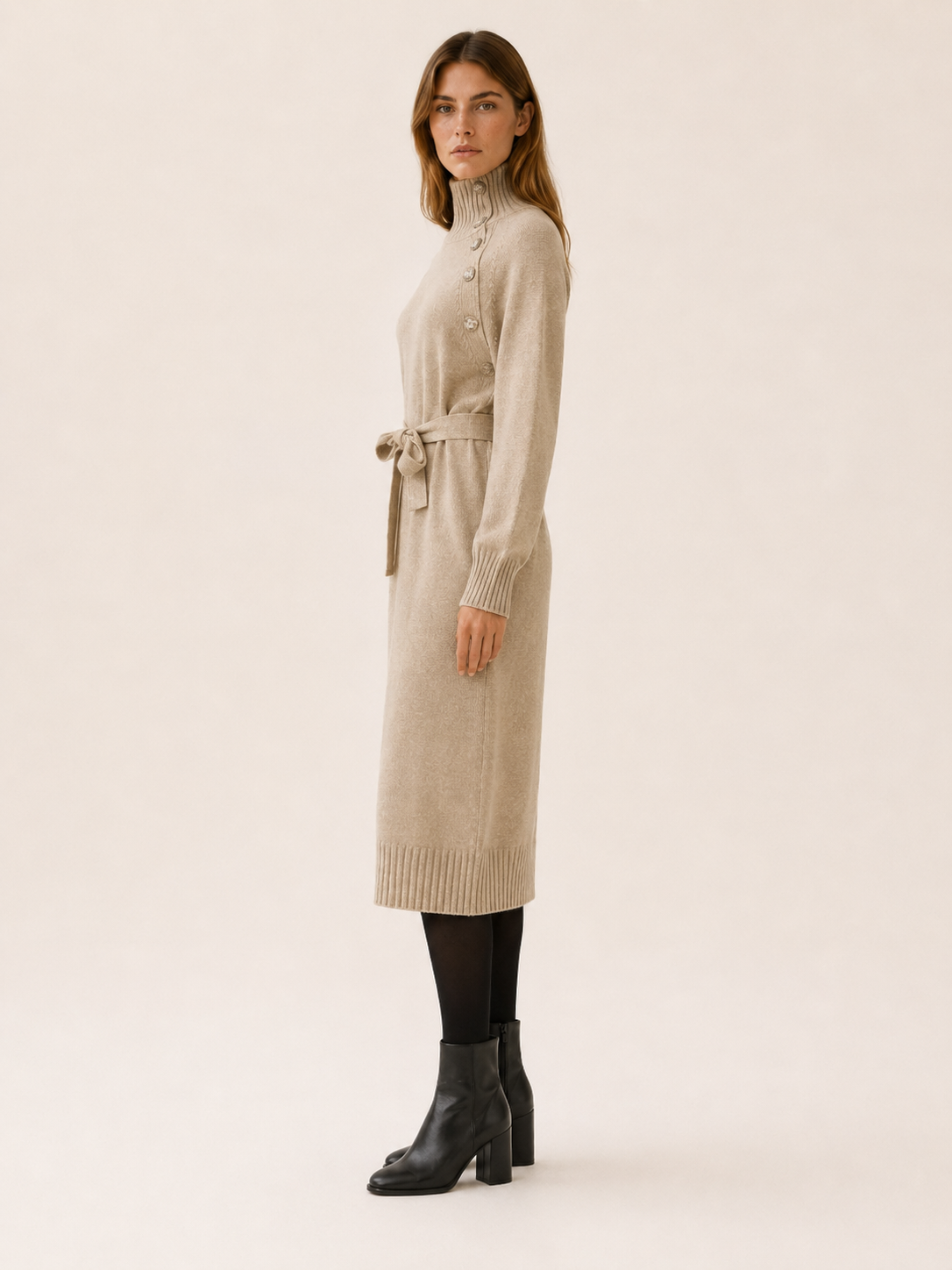 Aisling | Jumper Dress with Roll Neck and Tie Waist