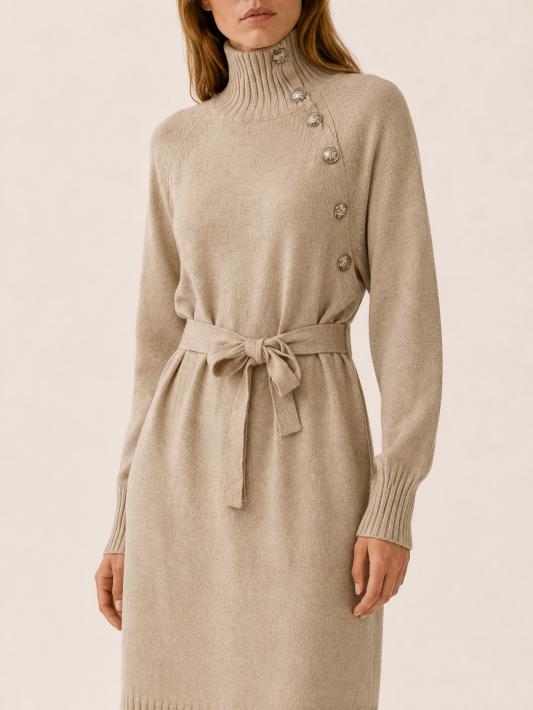 Aisling | Jumper Dress with Roll Neck and Tie Waist