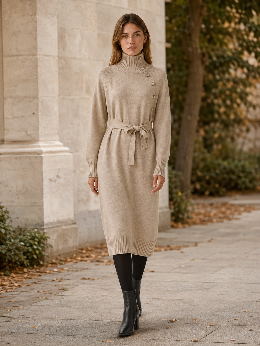 Aisling | Jumper Dress with Roll Neck and Tie Waist
