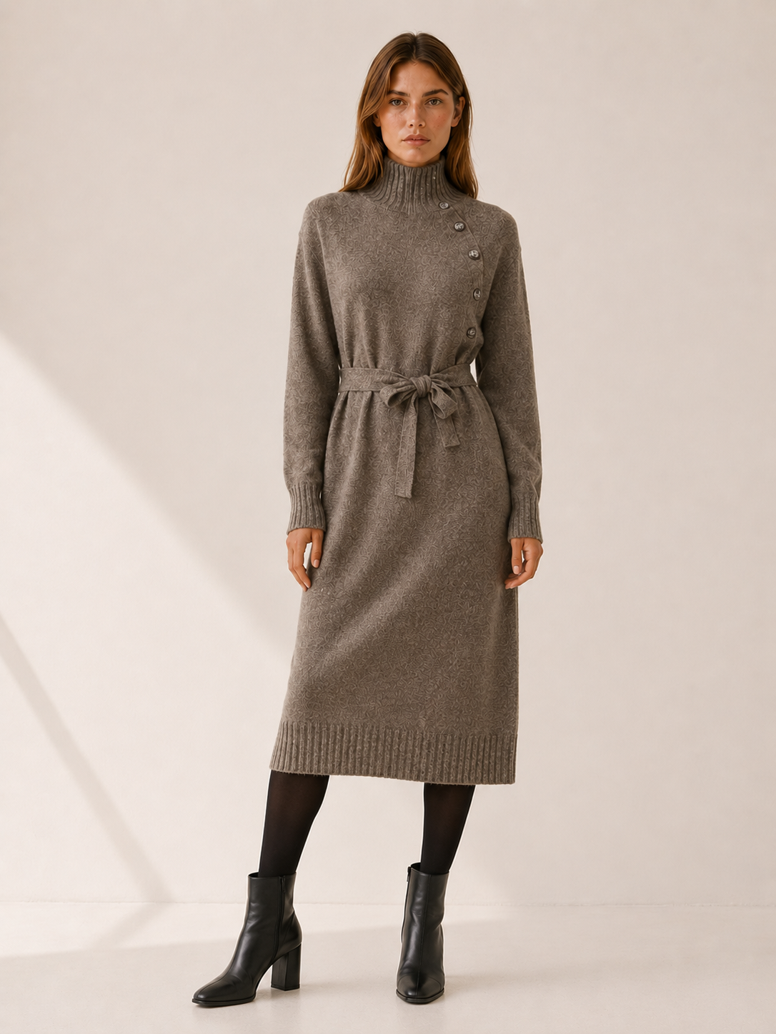 Aisling | Jumper Dress with Roll Neck and Tie Waist