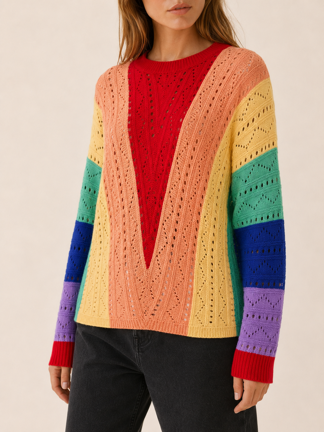 Alouette | Openwork Jumper with Colour-Block Design
