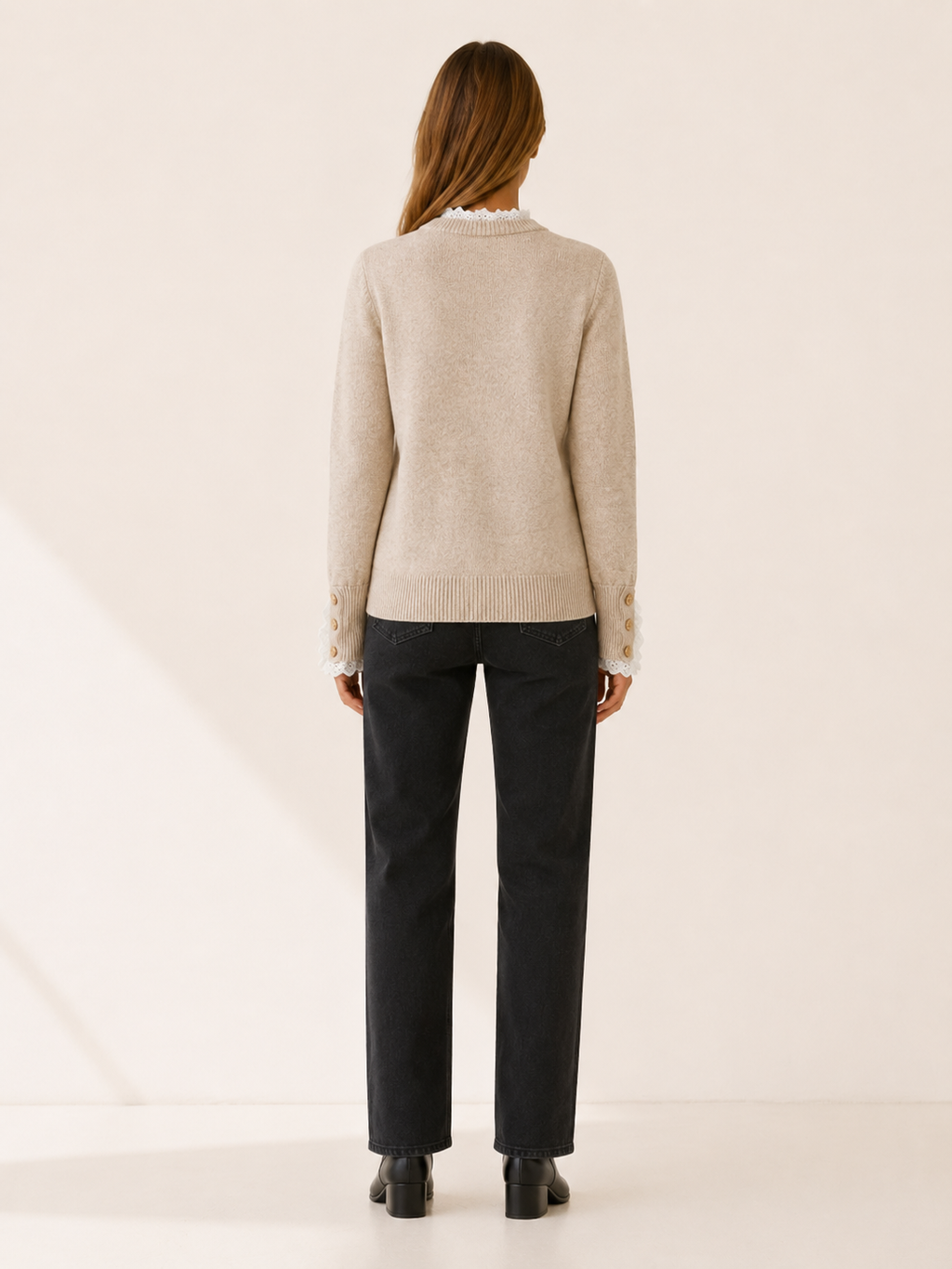Apolena | Women's Lace Trim Round Neck Jumper