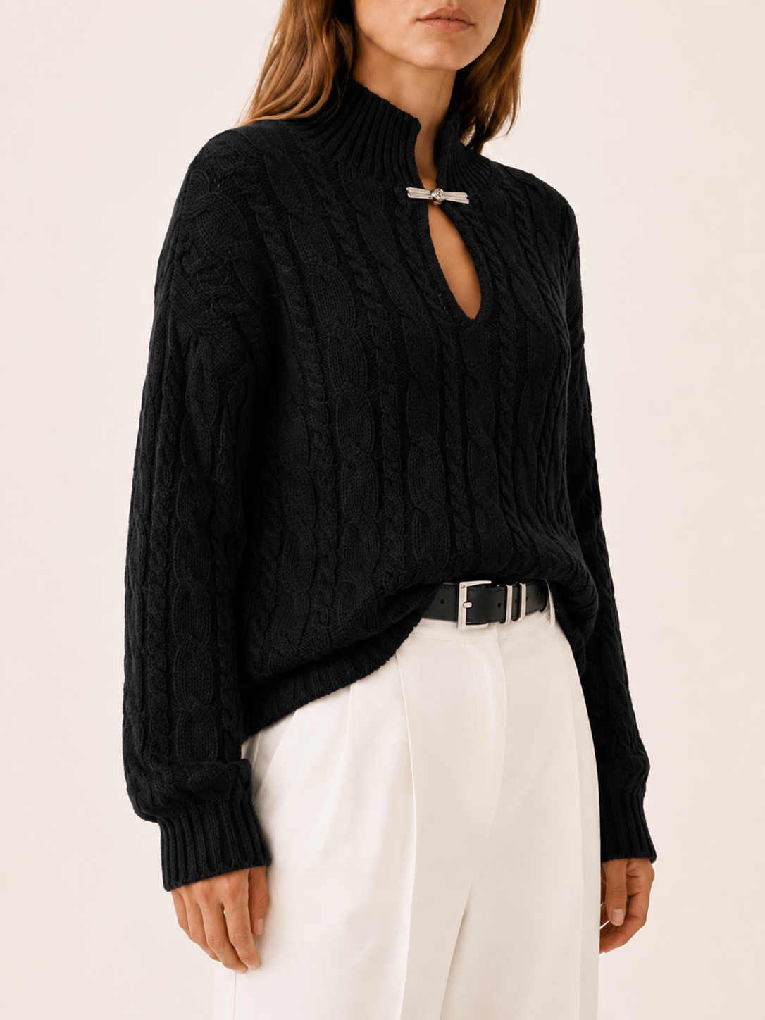 Araminta | Jumper with Keyhole Neckline and Clasp Detail