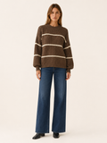 Arelisse | Knit Sweater with Striped Detail and Balloon Sleeves