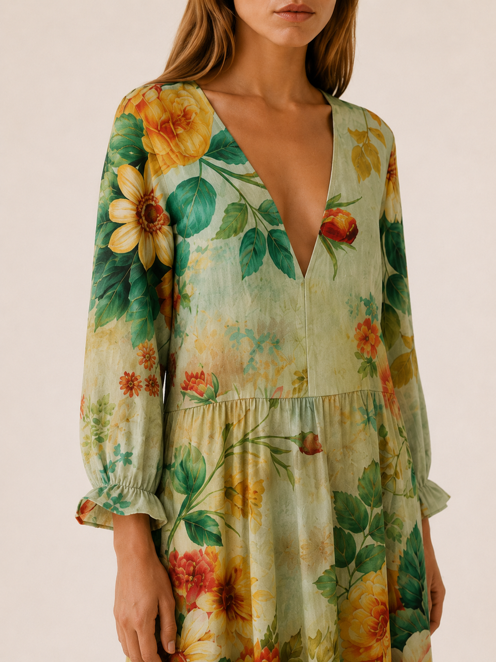 Asterielle | Women's Floral Midi Dress with Tiered Hem