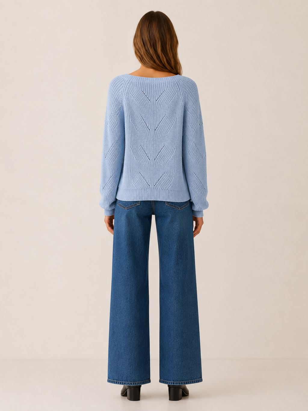 Asterine | Knit Sweater with Square Neck and Button Detail