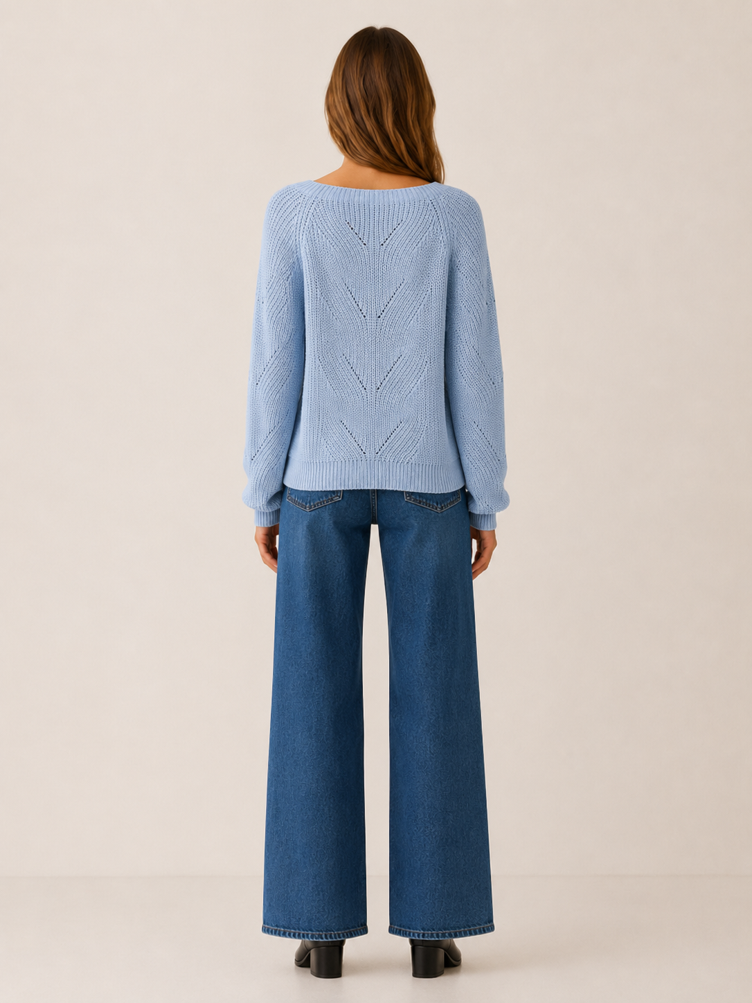 Asterine | Knit Sweater with Square Neck and Button Detail