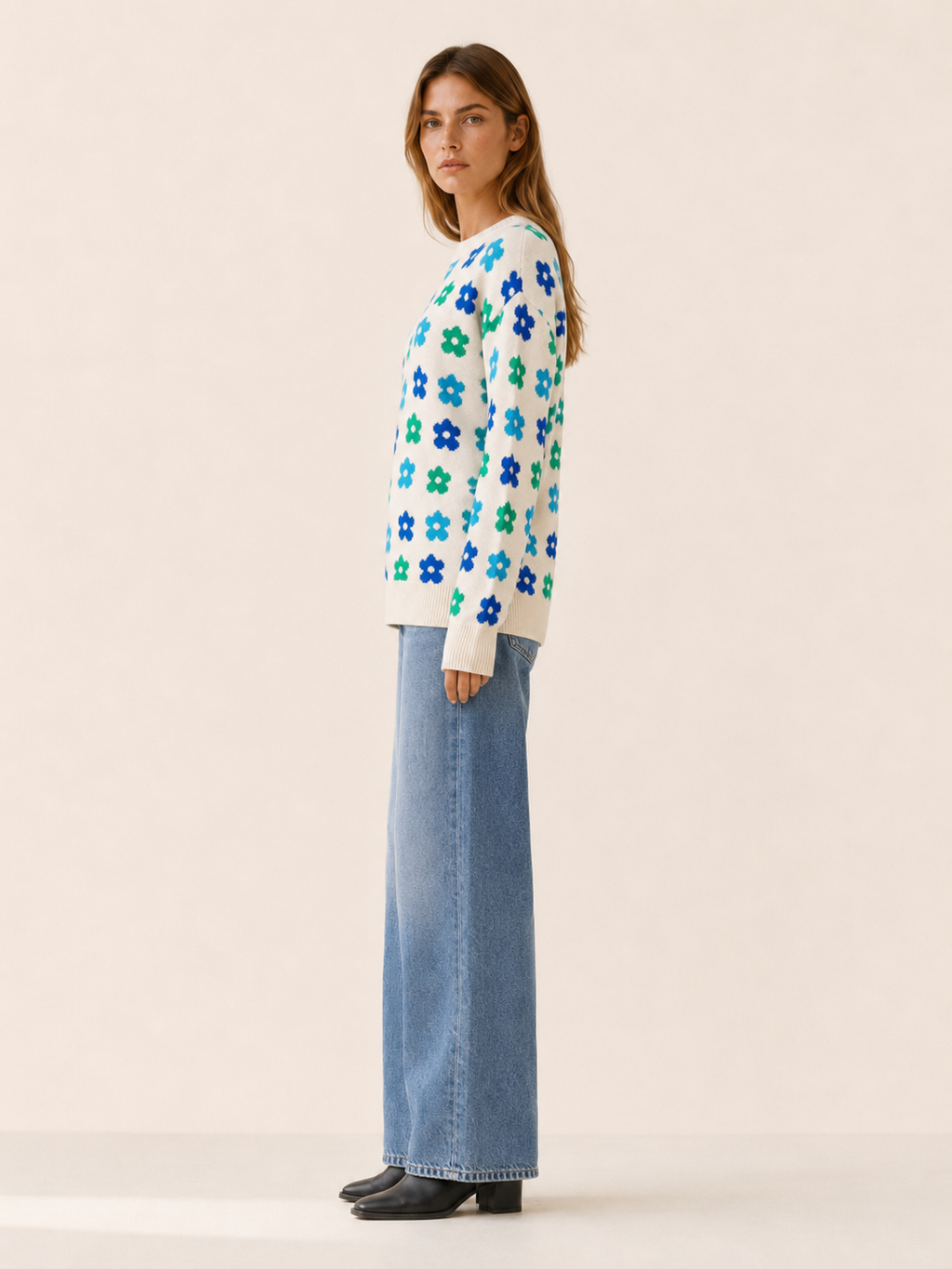 Aurembia | Floral Jumper with Crew Neck and Relaxed Fit