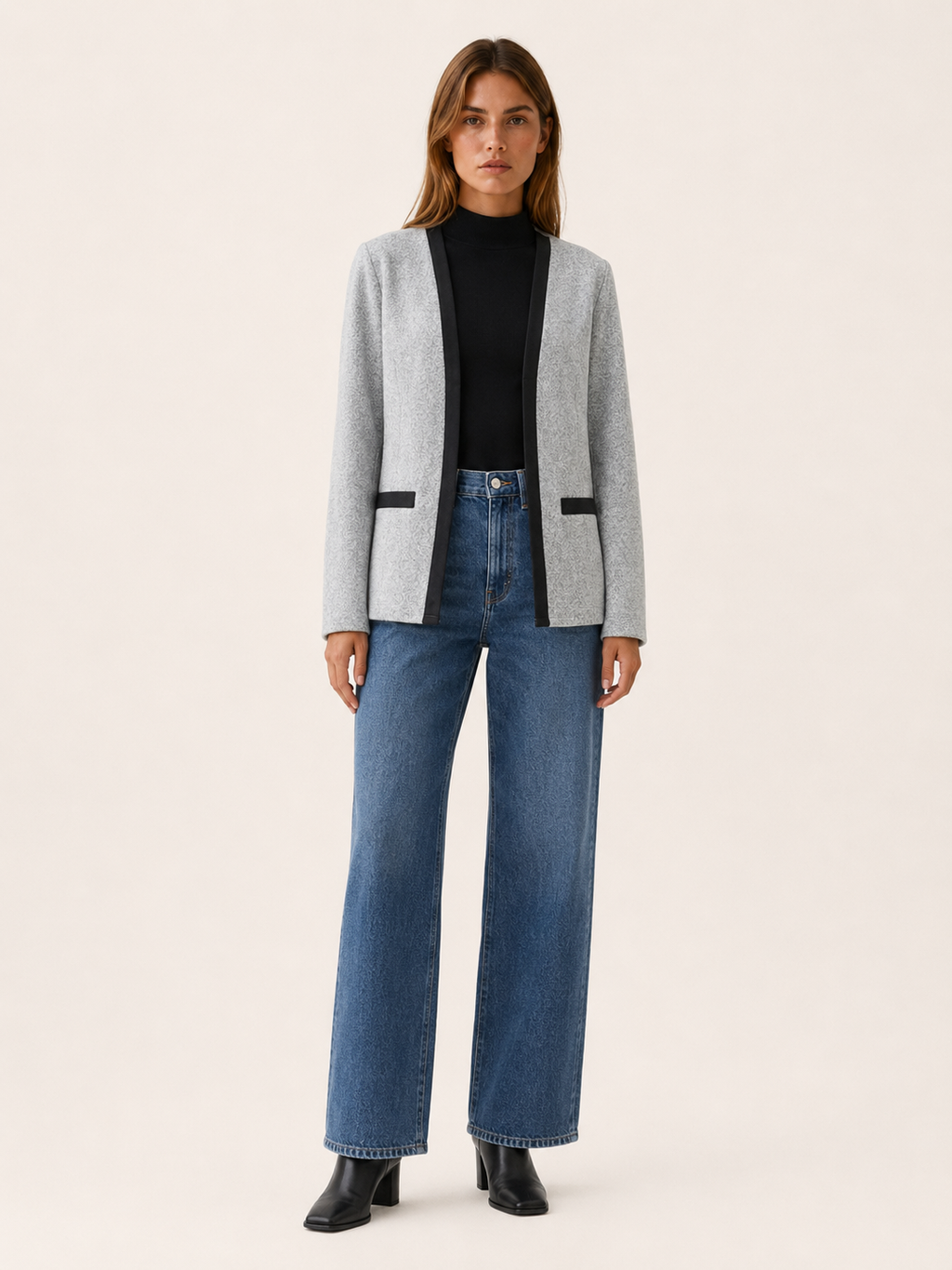 Aurembiaix | Women’s Blazer with Contrast Trim and Open Front