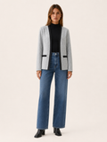 Aurembiaix | Women’s Blazer with Contrast Trim and Open Front