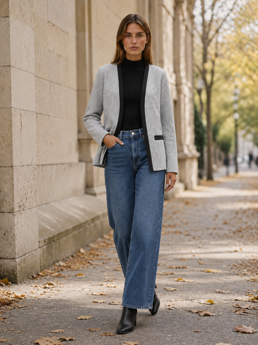 Aurembiaix | Women’s Blazer with Contrast Trim and Open Front