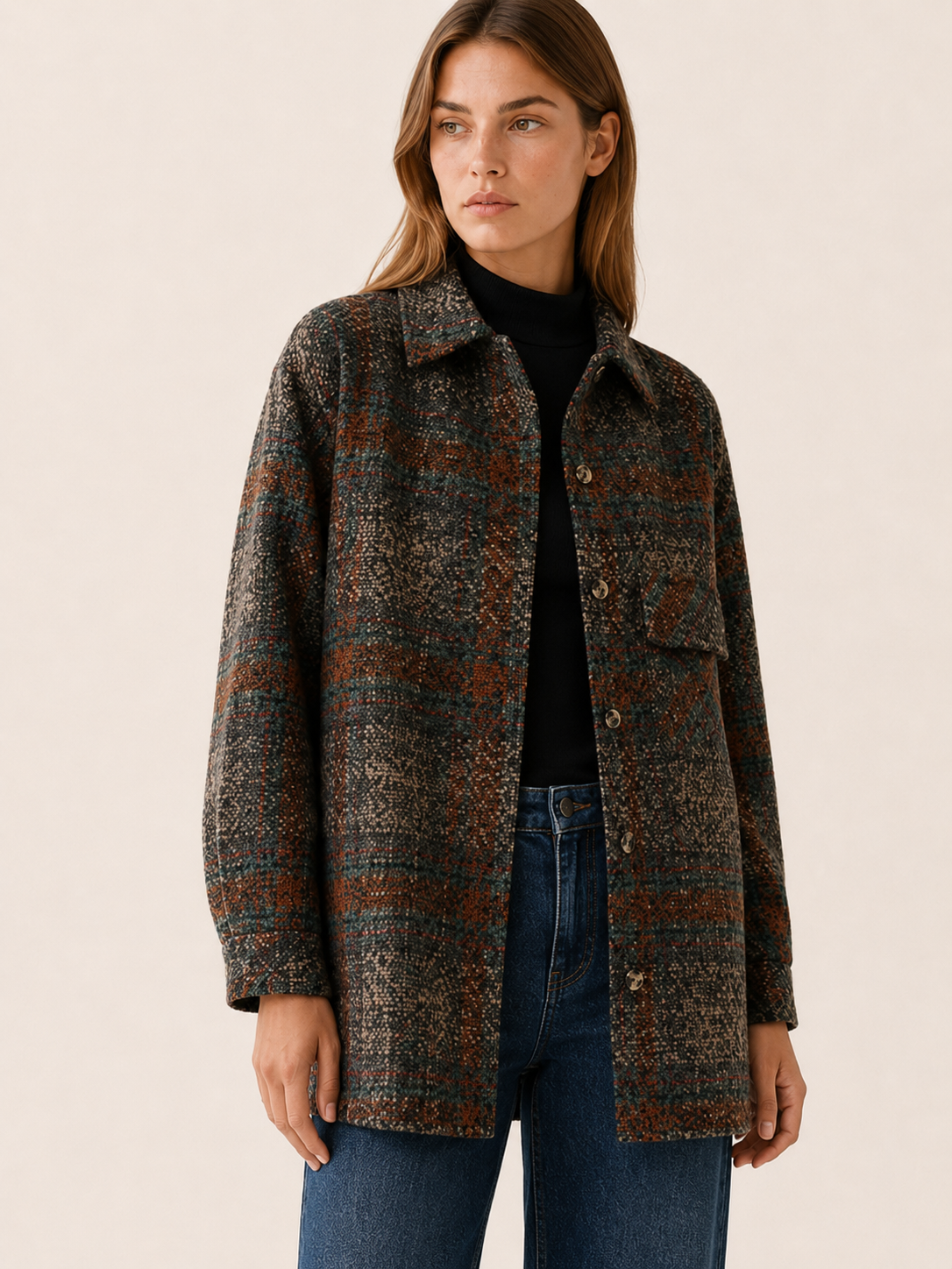 Aurestine | Women’s Jacket with Check Pattern and Patch Pockets