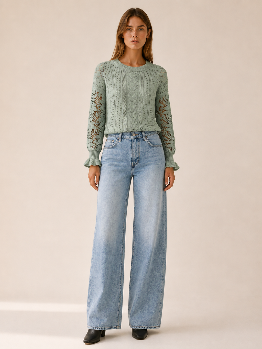 Avenell | Openwork Jumper with Lantern Sleeves