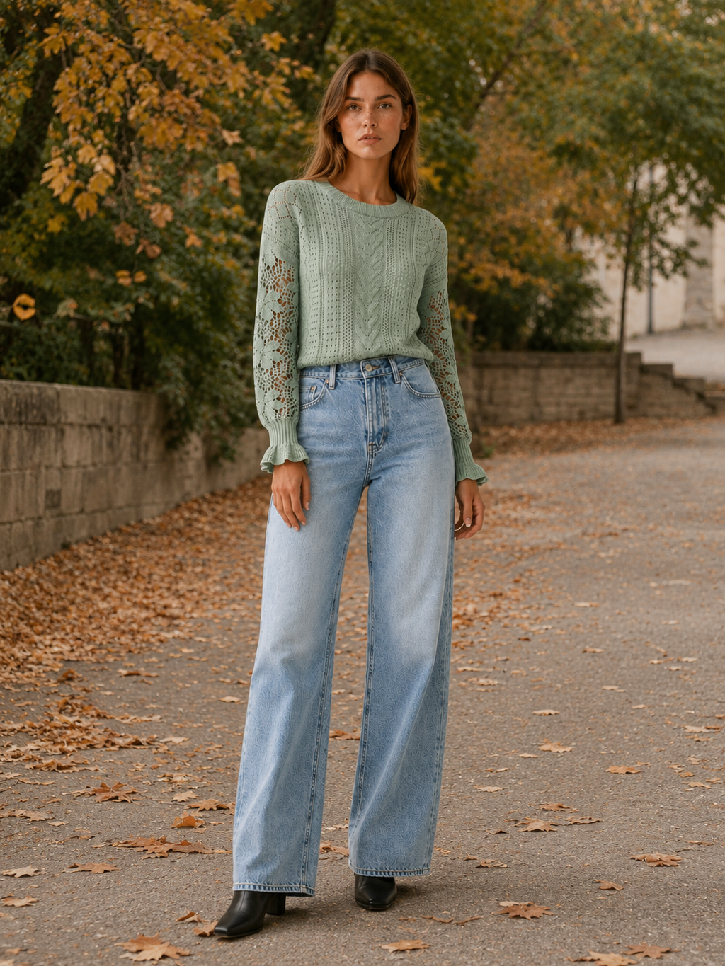 Avenell | Openwork Jumper with Lantern Sleeves