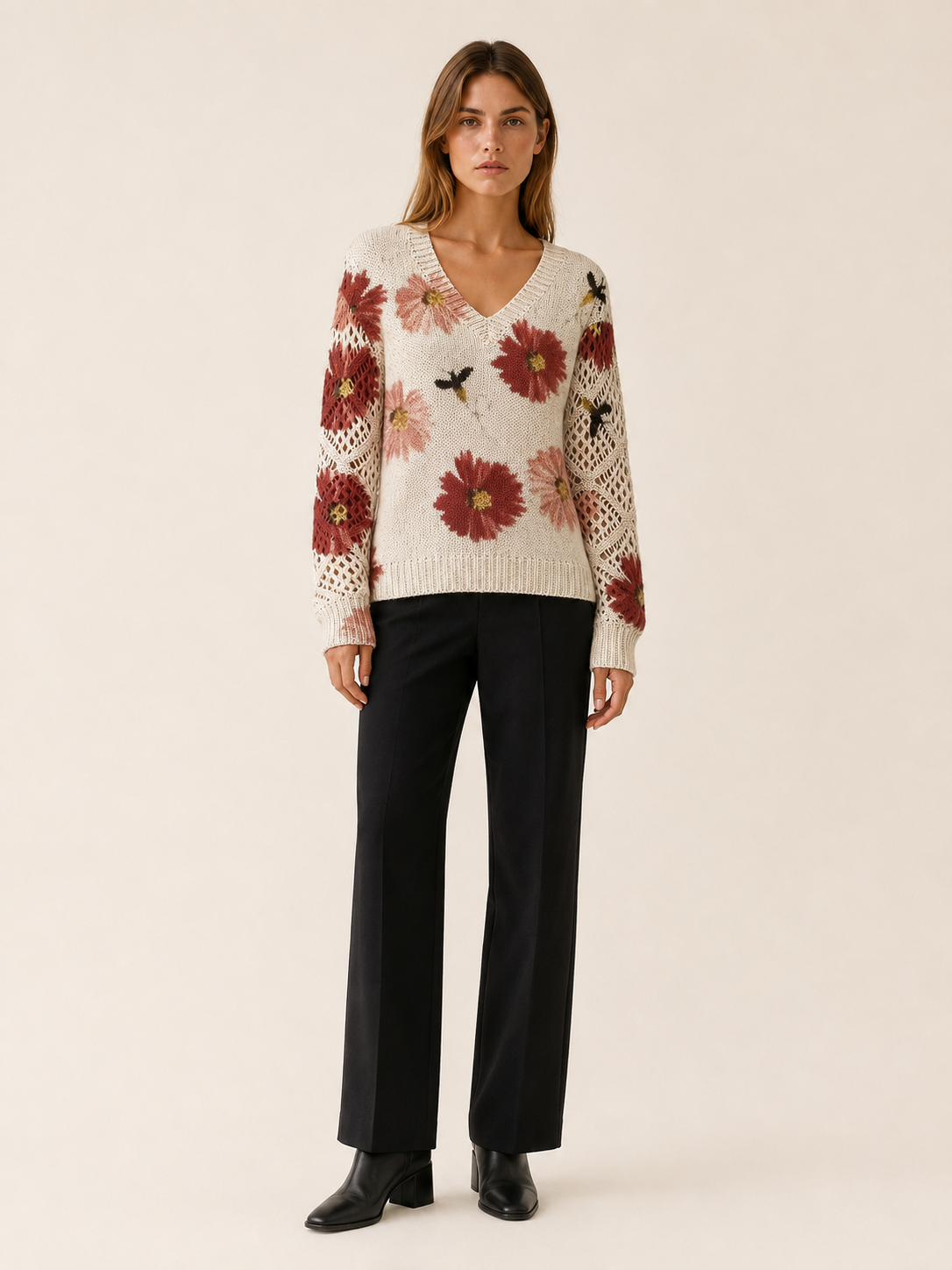 Averisse | Women's Floral V Neck Jumper