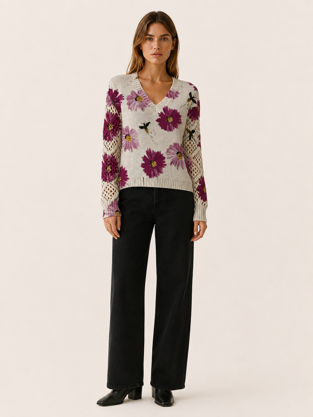 Averisse | Women's Floral V Neck Jumper