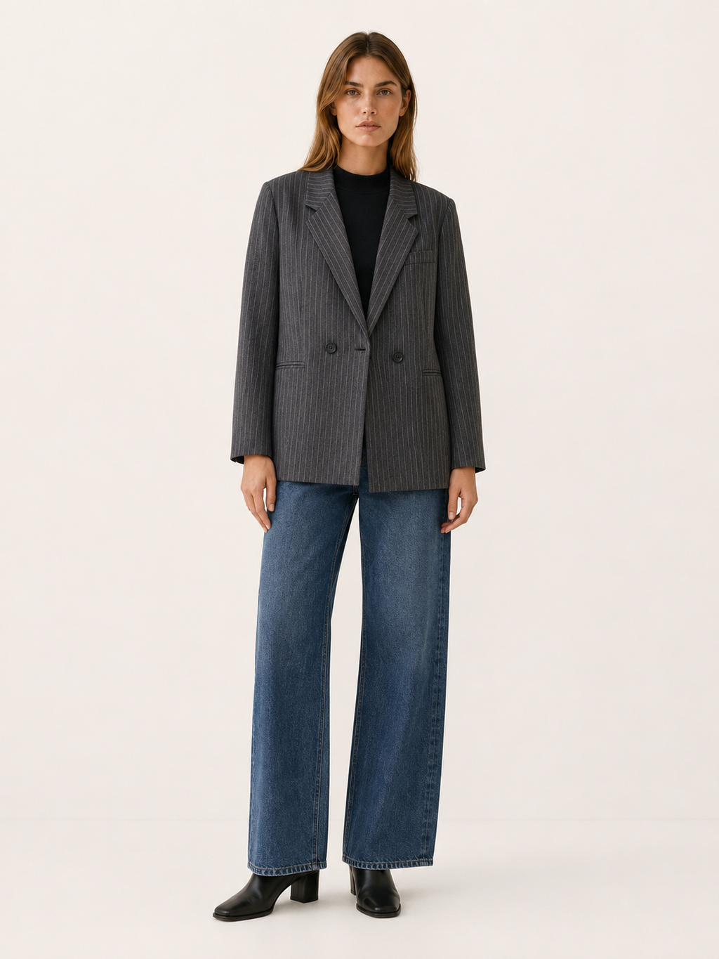 Azenor | Oversized Blazer with Pinstripe Pattern and Double-Breasted Front