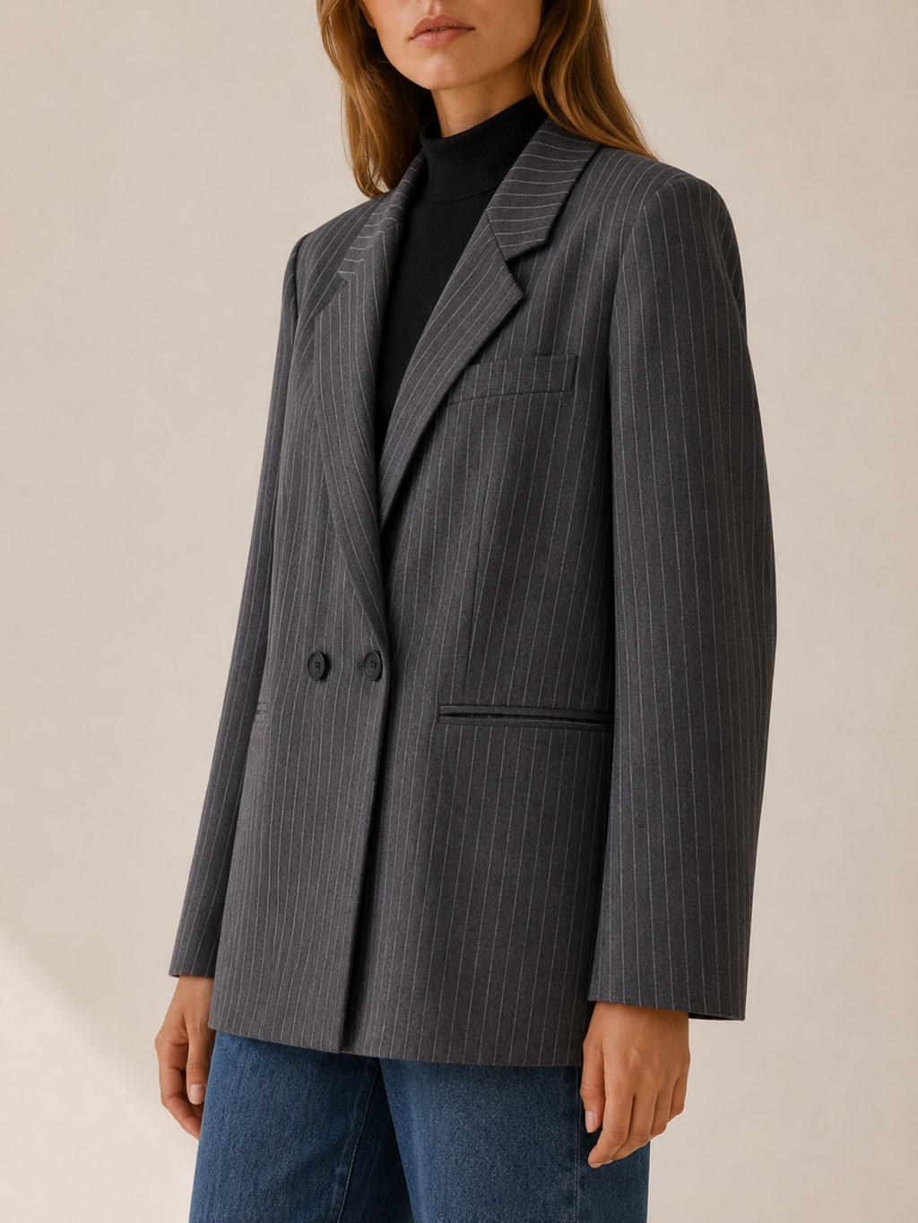 Azenor | Oversized Blazer with Pinstripe Pattern and Double-Breasted Front