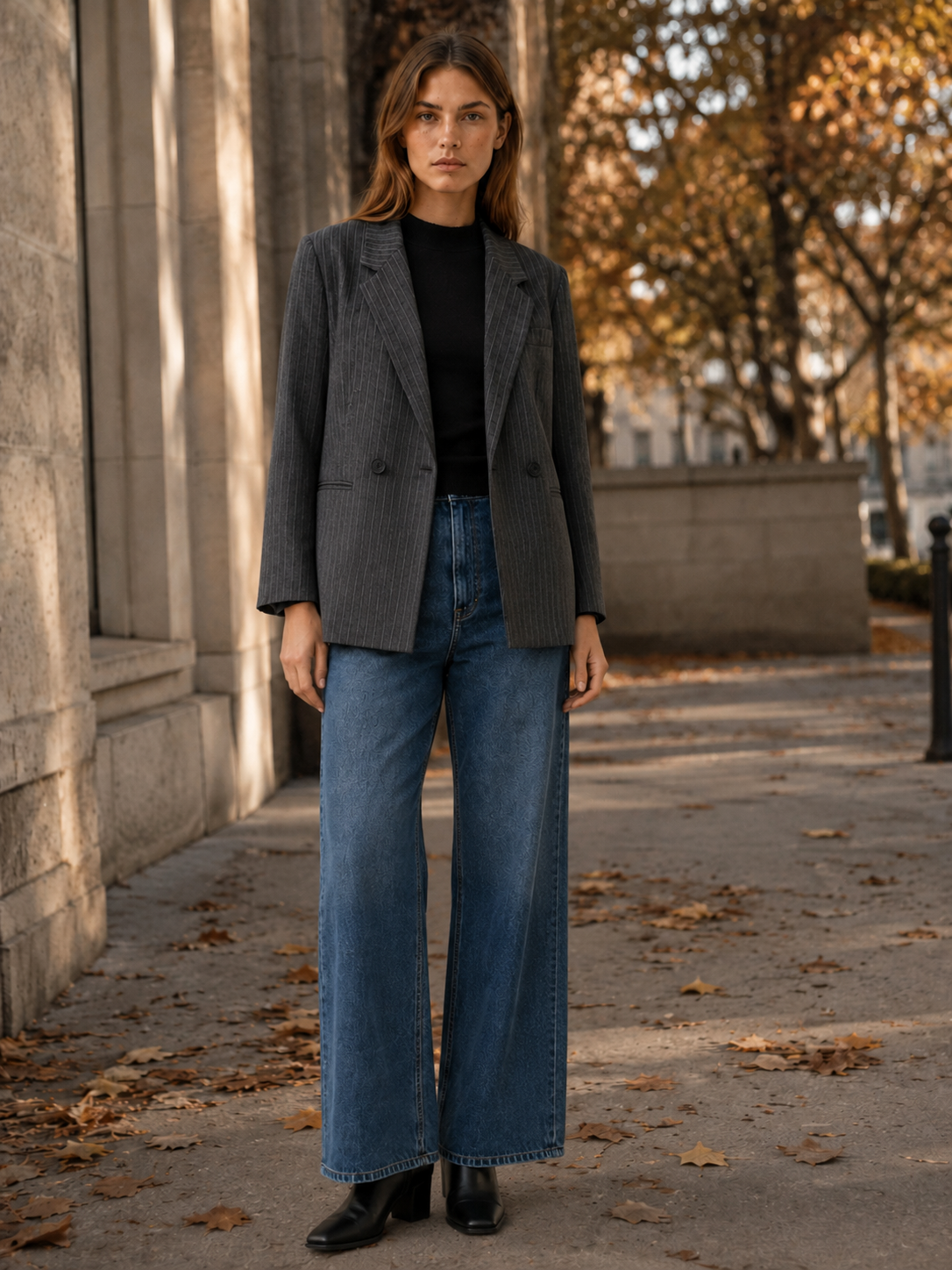 Azenor | Oversized Blazer with Pinstripe Pattern and Double-Breasted Front