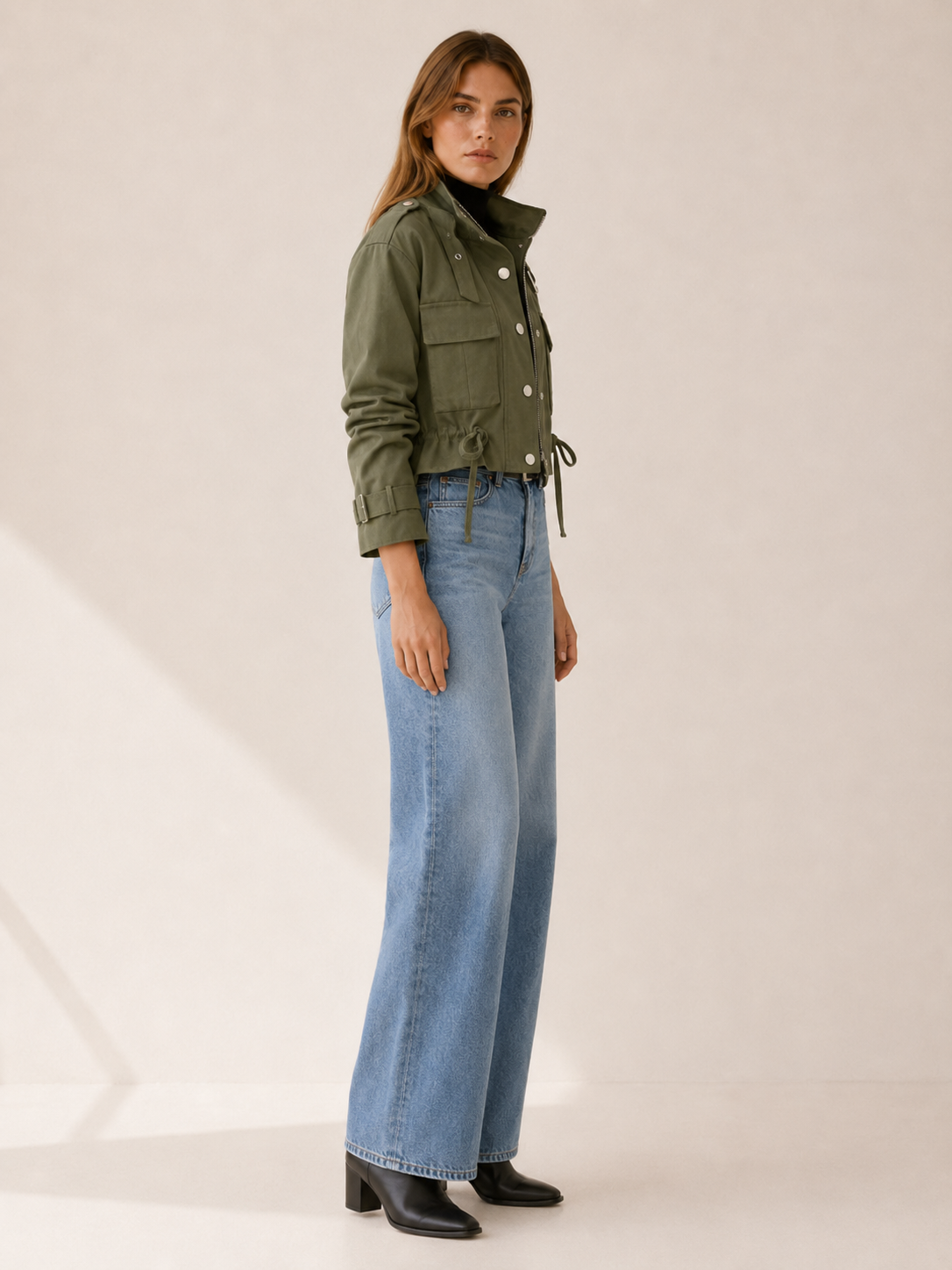 Brimara | Cropped Jacket with Utility Pockets and Drawstring Waist