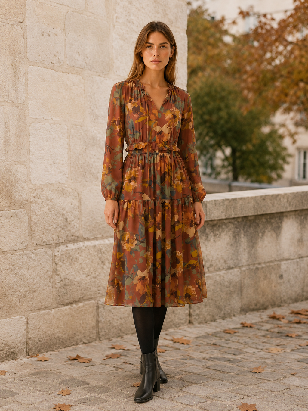 Brisavelle | Women's Tiered Midi Dress with Gathered Waist