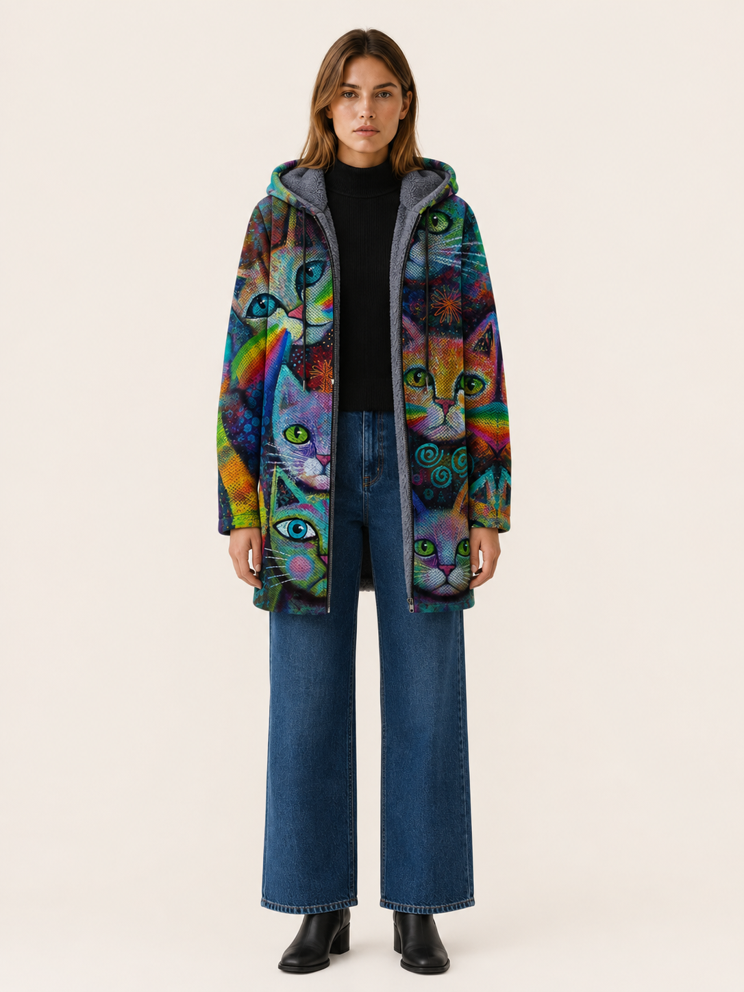 Briseis | Women's Printed Hooded Longline Jacket