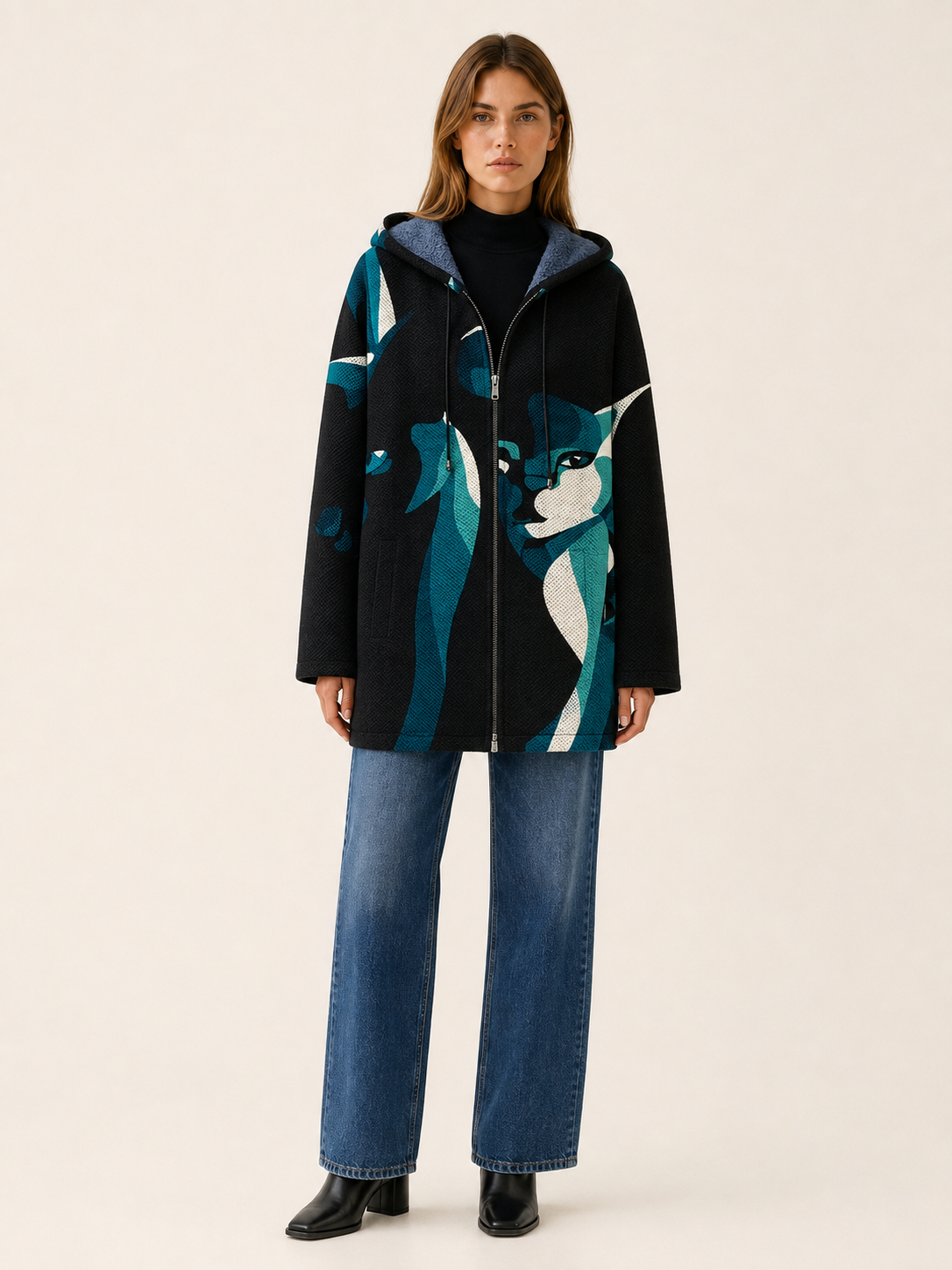 Briseis | Women's Printed Hooded Longline Jacket