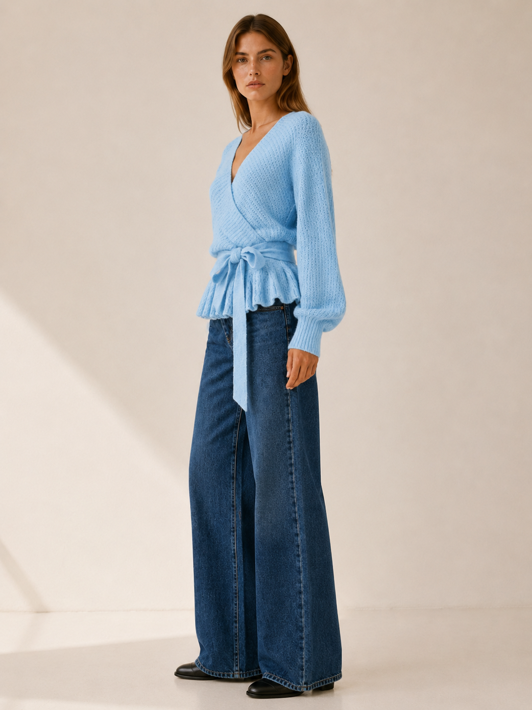 Bryssara | Wrap Jumper with Tie Waist and Ruffle Hem