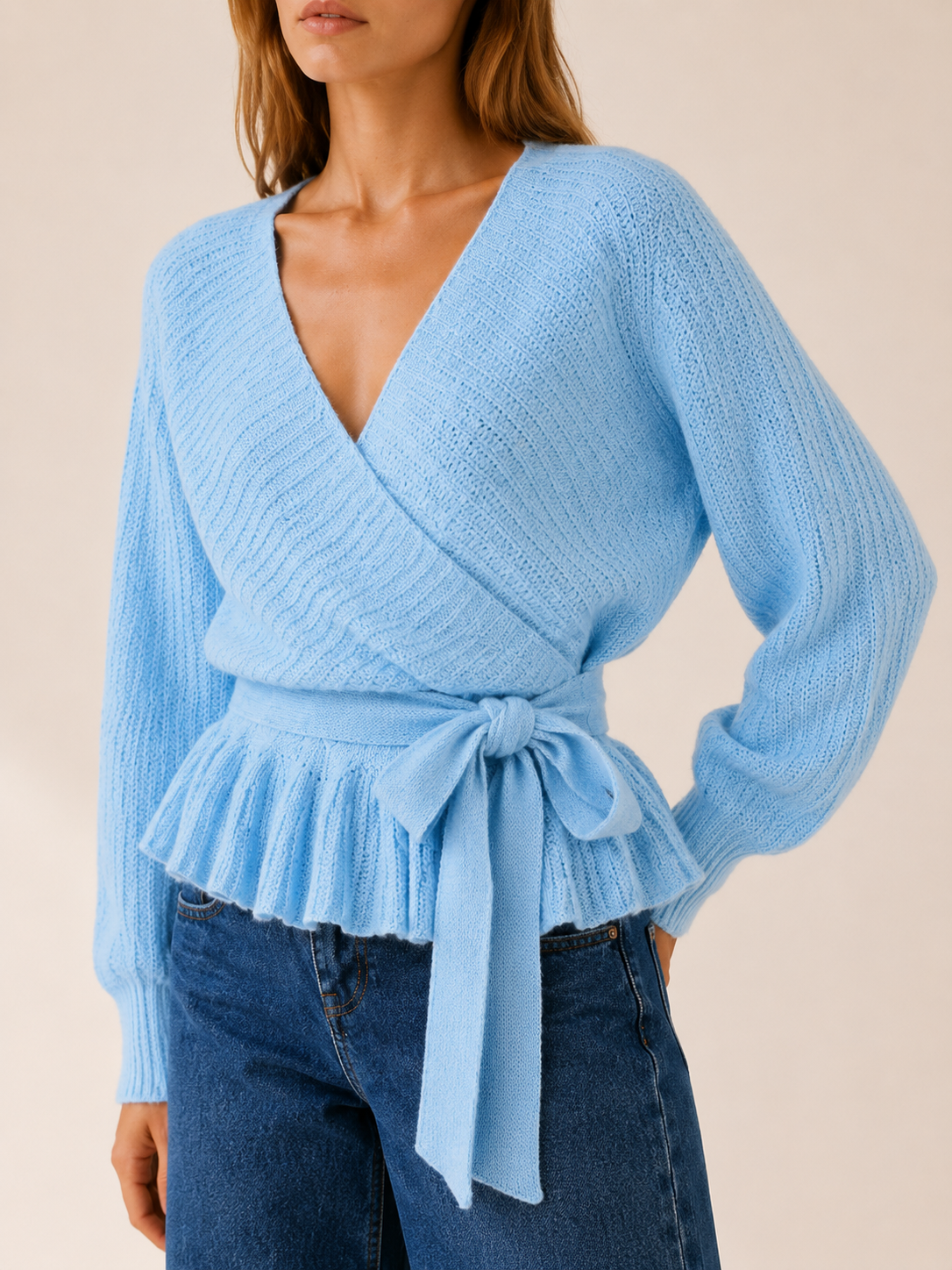 Bryssara | Wrap Jumper with Tie Waist and Ruffle Hem