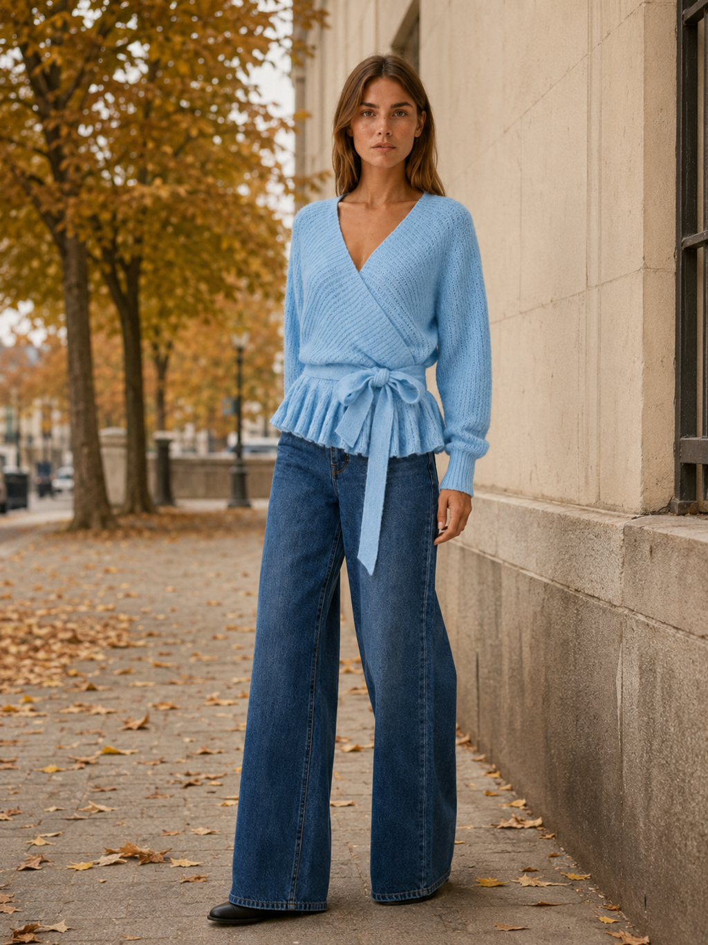 Bryssara | Wrap Jumper with Tie Waist and Ruffle Hem