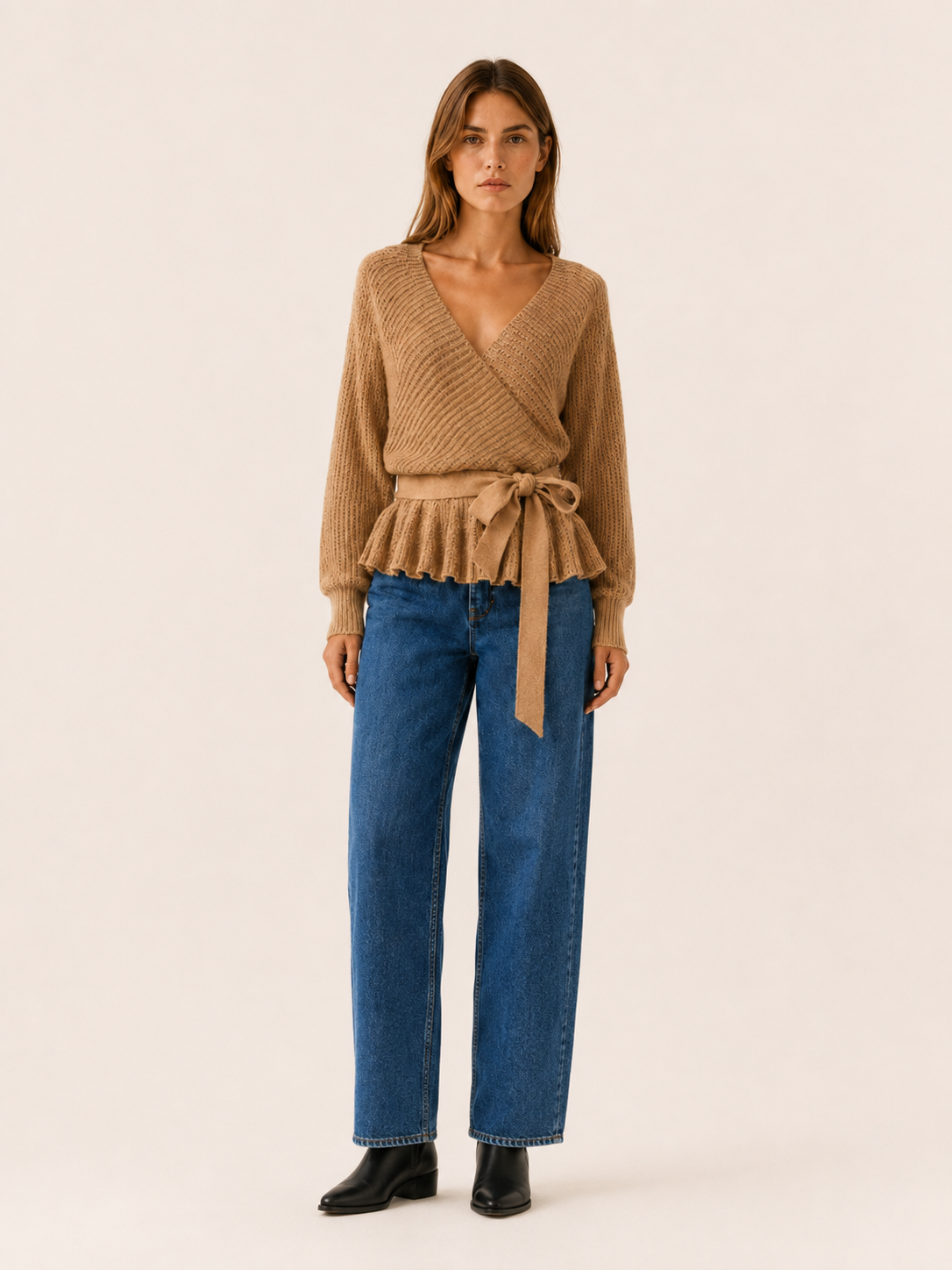 Bryssara | Wrap Jumper with Tie Waist and Ruffle Hem