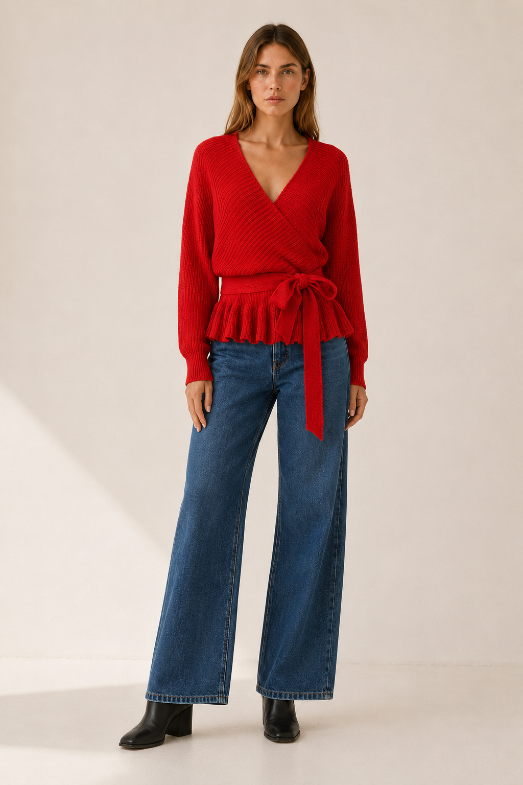 Bryssara | Wrap Jumper with Tie Waist and Ruffle Hem