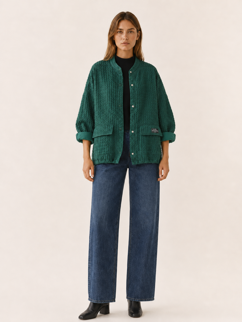 Caelivra | Women’s Textured Jacket with Batwing Sleeves and Drawcord Hem