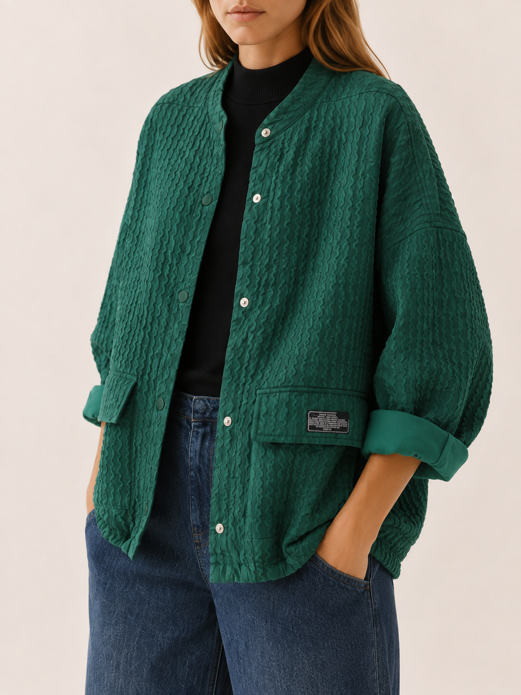 Caelivra | Women’s Textured Jacket with Batwing Sleeves and Drawcord Hem
