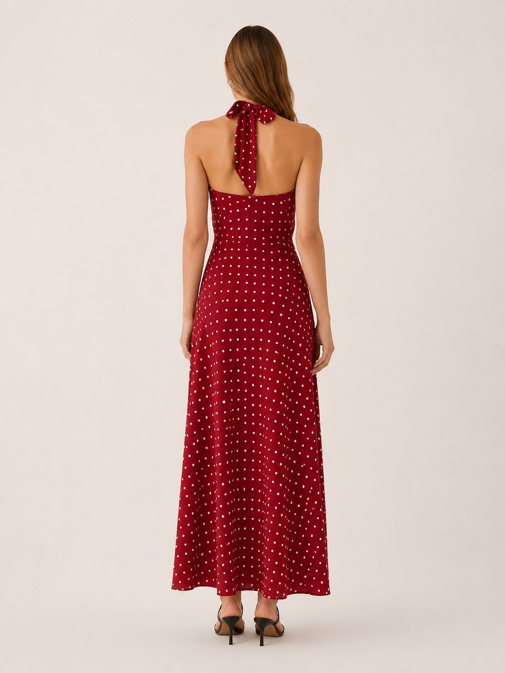 Caelora | Halter Maxi Dress with Polka Dot Print