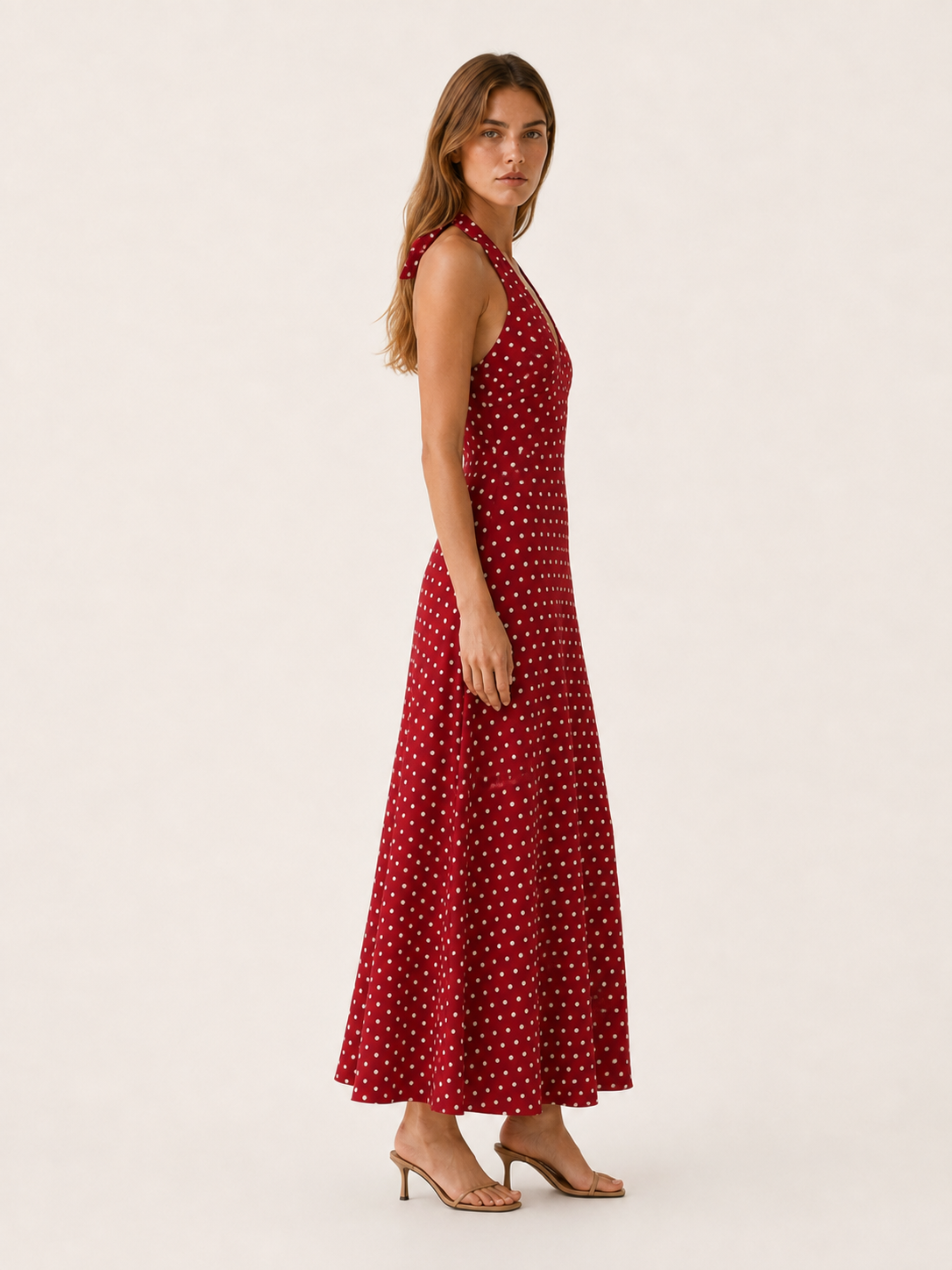 Caelora | Halter Maxi Dress with Polka Dot Print