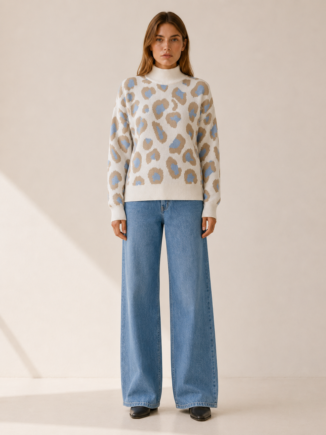 Calyssene | High Neck Sweater with Leopard Print